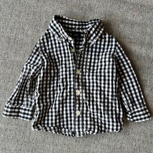 Baby GAP long sleeve collared button up shirt black and white check 12-18 months